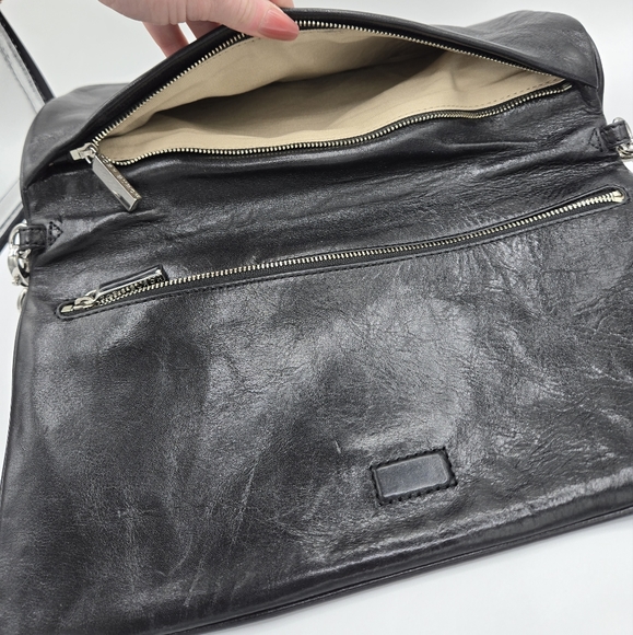 Tory Burch black leather Reva clutch bag like new! EUC! Silver tone hardware. - Picture 7 of 10